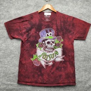 Poison Tie-Dye T-Shirt Medium Burgundy 80s Music Dragging Cat Concert Rock Tour